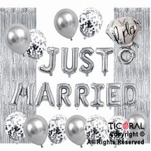 SET DE GLOBOS ARCO XL JUST MARRIED PLATA (G-001) 24 UNIDADES